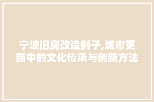 宁波旧房改造例子,城市更新中的文化传承与创新方法