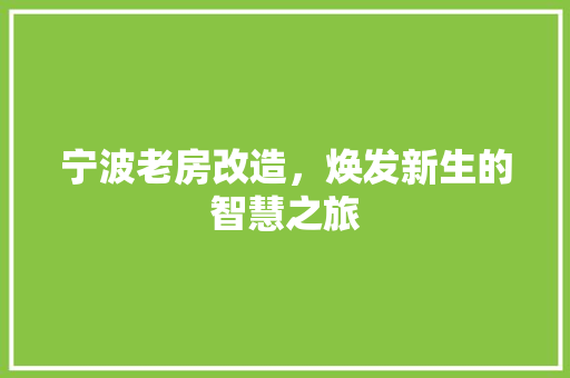 宁波老房改造，焕发新生的智慧之旅