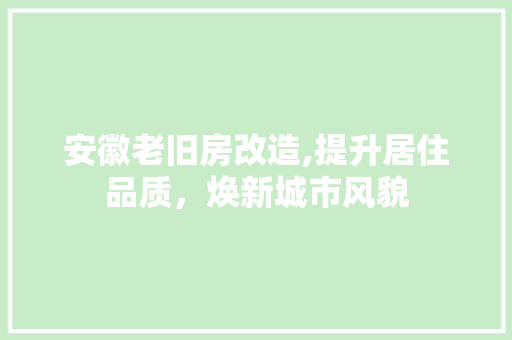 安徽老旧房改造,提升居住品质，焕新城市风貌