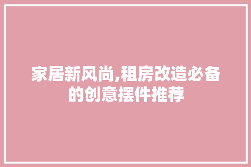 家居新风尚,租房改造必备的创意摆件推荐