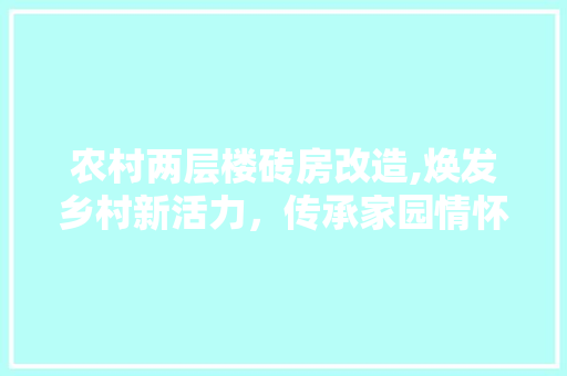 农村两层楼砖房改造,焕发乡村新活力，传承家园情怀 建筑设计