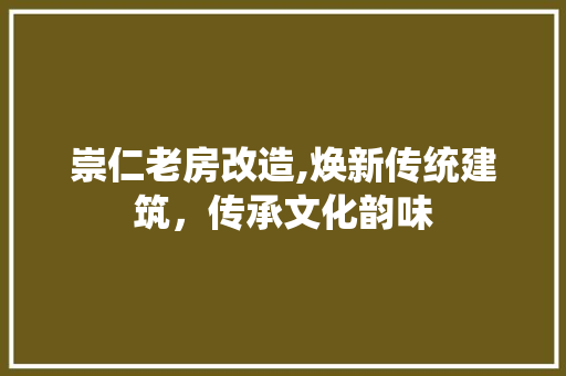 崇仁老房改造,焕新传统建筑，传承文化韵味
