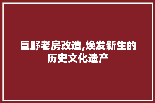 巨野老房改造,焕发新生的历史文化遗产