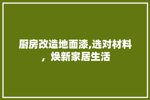 厨房改造地面漆,选对材料,焕新家居生活 地面装修 厨房改造地面漆,选对材料,焕新家居生活 地面装修