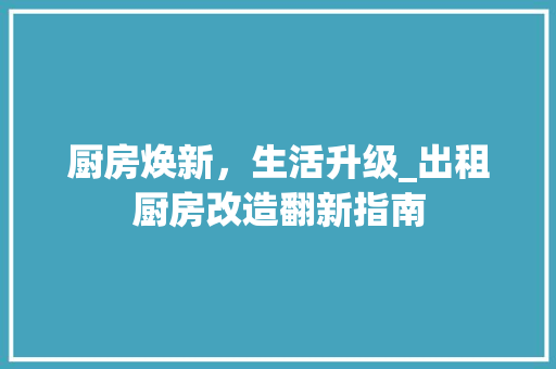 厨房焕新，生活升级_出租厨房改造翻新指南