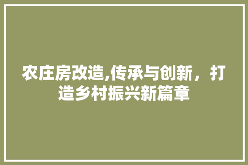 农庄房改造,传承与创新，打造乡村振兴新篇章