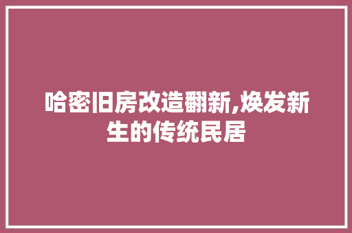哈密旧房改造翻新,焕发新生的传统民居