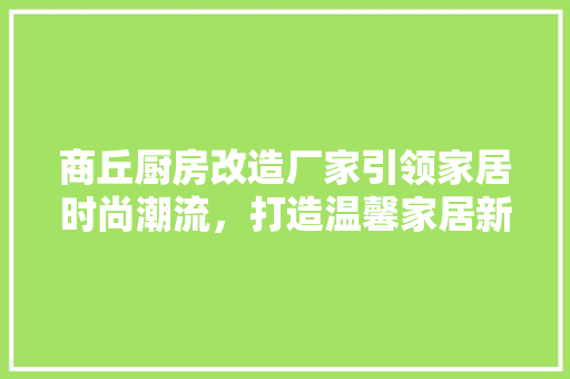商丘厨房改造厂家引领家居时尚潮流，打造温馨家居新天地