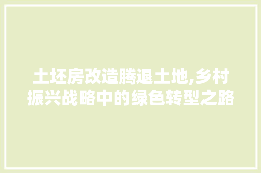 土坯房改造腾退土地,乡村振兴战略中的绿色转型之路
