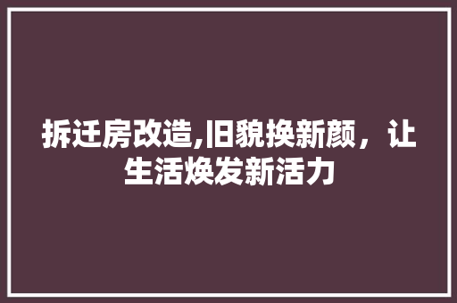 拆迁房改造,旧貌换新颜，让生活焕发新活力