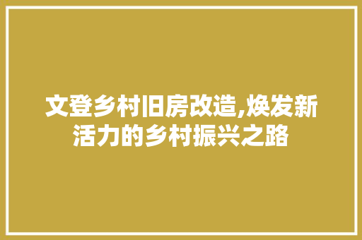 文登乡村旧房改造,焕发新活力的乡村振兴之路 装修攻略