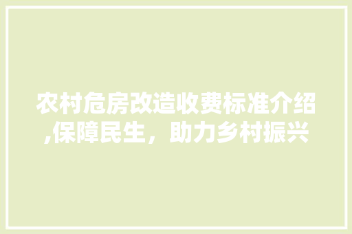 农村危房改造收费标准介绍,保障民生，助力乡村振兴
