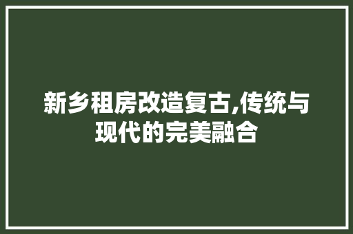 新乡租房改造复古,传统与现代的完美融合