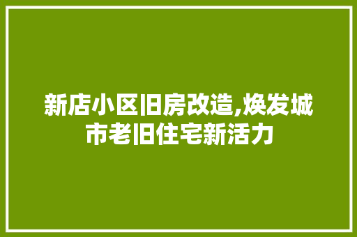 新店小区旧房改造,焕发城市老旧住宅新活力