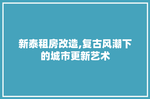 新泰租房改造,复古风潮下的城市更新艺术