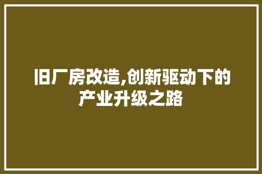 旧厂房改造,创新驱动下的产业升级之路