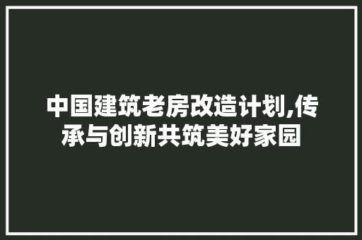 中国建筑老房改造计划,传承与创新共筑美好家园