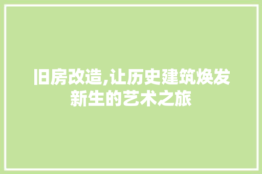 旧房改造,让历史建筑焕发新生的艺术之旅 门窗装修