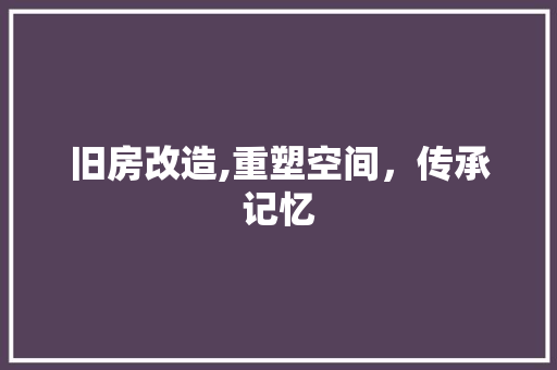 旧房改造,重塑空间，传承记忆