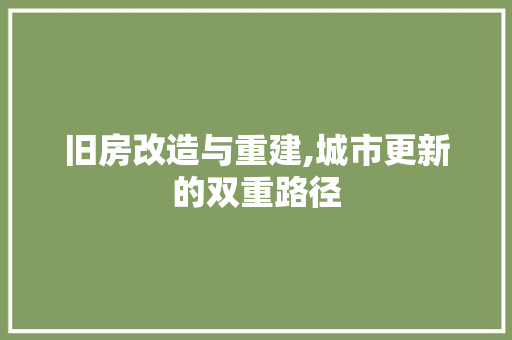 旧房改造与重建,城市更新的双重路径
