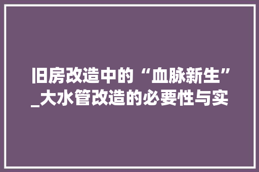 旧房改造中的“血脉新生”_大水管改造的必要性与实施步骤