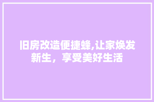旧房改造便捷蜂,让家焕发新生,享受美好生活 装修攻略 旧房改造便捷蜂,让家焕发新生,享受美好生活 装修攻略