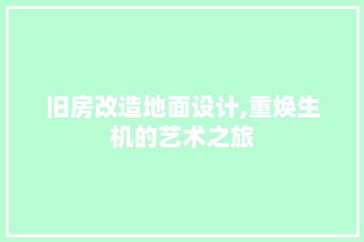 旧房改造地面设计,重焕生机的艺术之旅 庭院装修