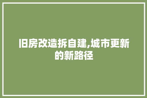 旧房改造拆自建,城市更新的新路径