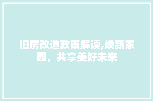 旧房改造政策解读,焕新家园，共享美好未来 装修材料
