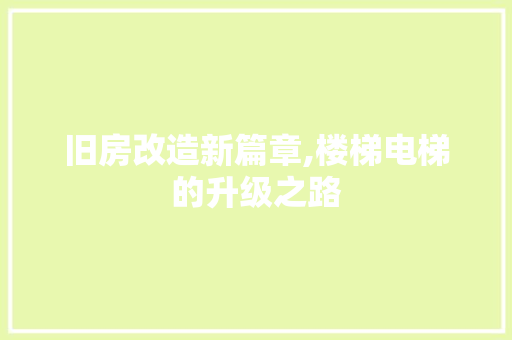 旧房改造新篇章,楼梯电梯的升级之路 装修攻略