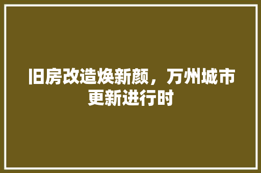 旧房改造焕新颜，万州城市更新进行时 装修攻略