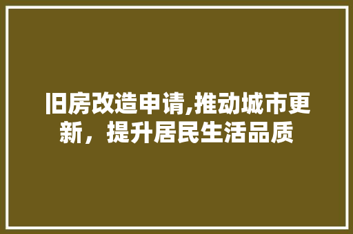 旧房改造申请,推动城市更新，提升居民生活品质 门窗装修