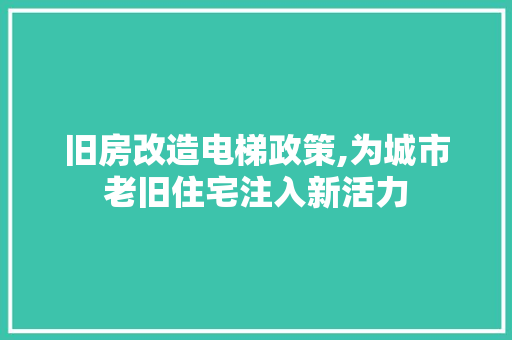 旧房改造电梯政策,为城市老旧住宅注入新活力