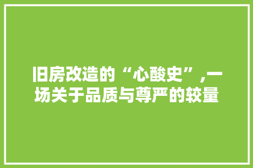 旧房改造的“心酸史”,一场关于品质与尊严的较量