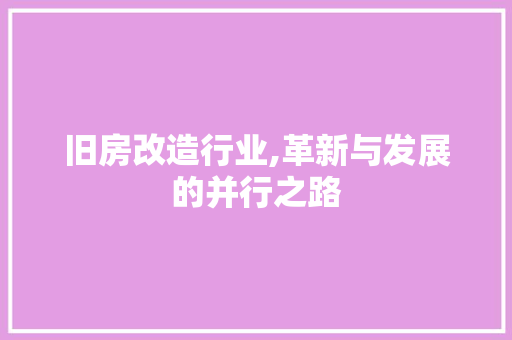 旧房改造行业,革新与发展的并行之路