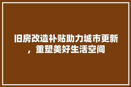 旧房改造补贴助力城市更新，重塑美好生活空间 建筑设计