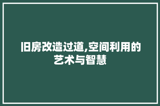 旧房改造过道,空间利用的艺术与智慧 装修攻略