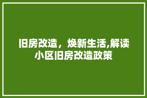 旧房改造，焕新生活,解读小区旧房改造政策