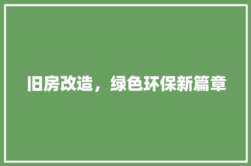 旧房改造，绿色环保新篇章