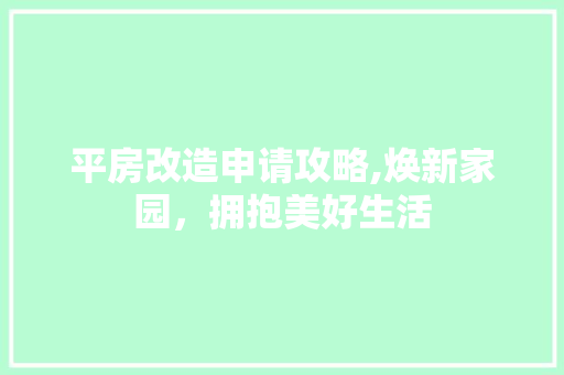 平房改造申请攻略,焕新家园，拥抱美好生活 装修材料