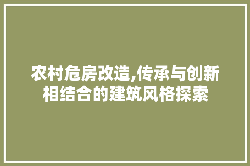农村危房改造,传承与创新相结合的建筑风格探索