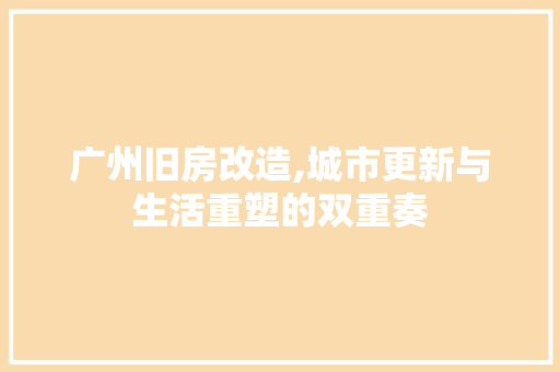 广州旧房改造,城市更新与生活重塑的双重奏