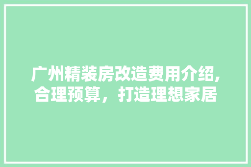 广州精装房改造费用介绍,合理预算，打造理想家居