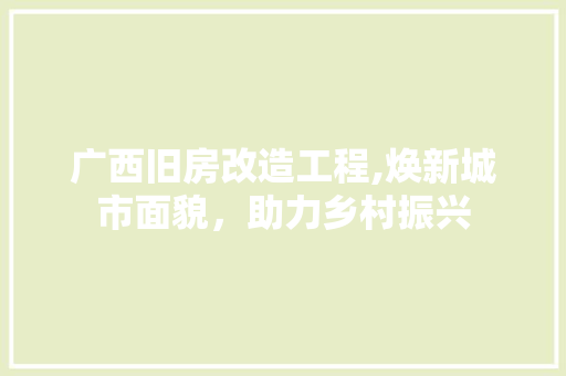广西旧房改造工程,焕新城市面貌，助力乡村振兴
