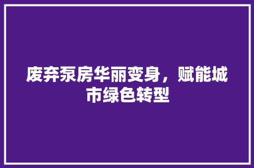 废弃泵房华丽变身，赋能城市绿色转型