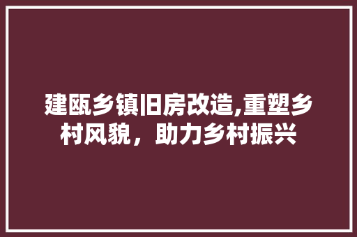 建瓯乡镇旧房改造,重塑乡村风貌，助力乡村振兴
