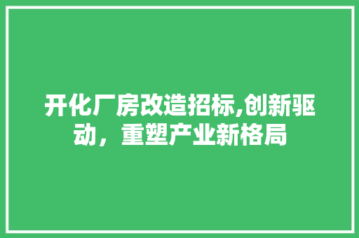 开化厂房改造招标,创新驱动，重塑产业新格局