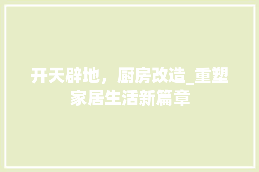 开天辟地，厨房改造_重塑家居生活新篇章