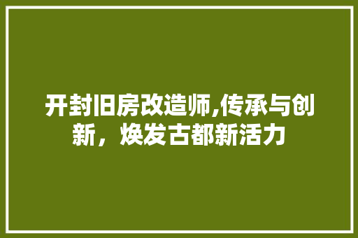 开封旧房改造师,传承与创新，焕发古都新活力