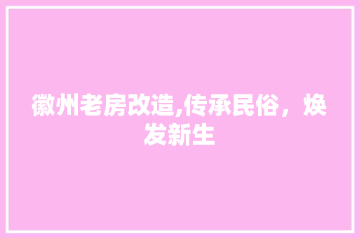 徽州老房改造,传承民俗，焕发新生 装修材料
